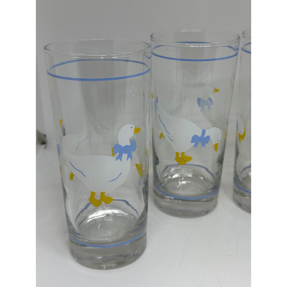 VTG Goose Drinking Glasses Set Blue White Bow Country Cottagecore Kitchen Decor - Picture 5 of 8